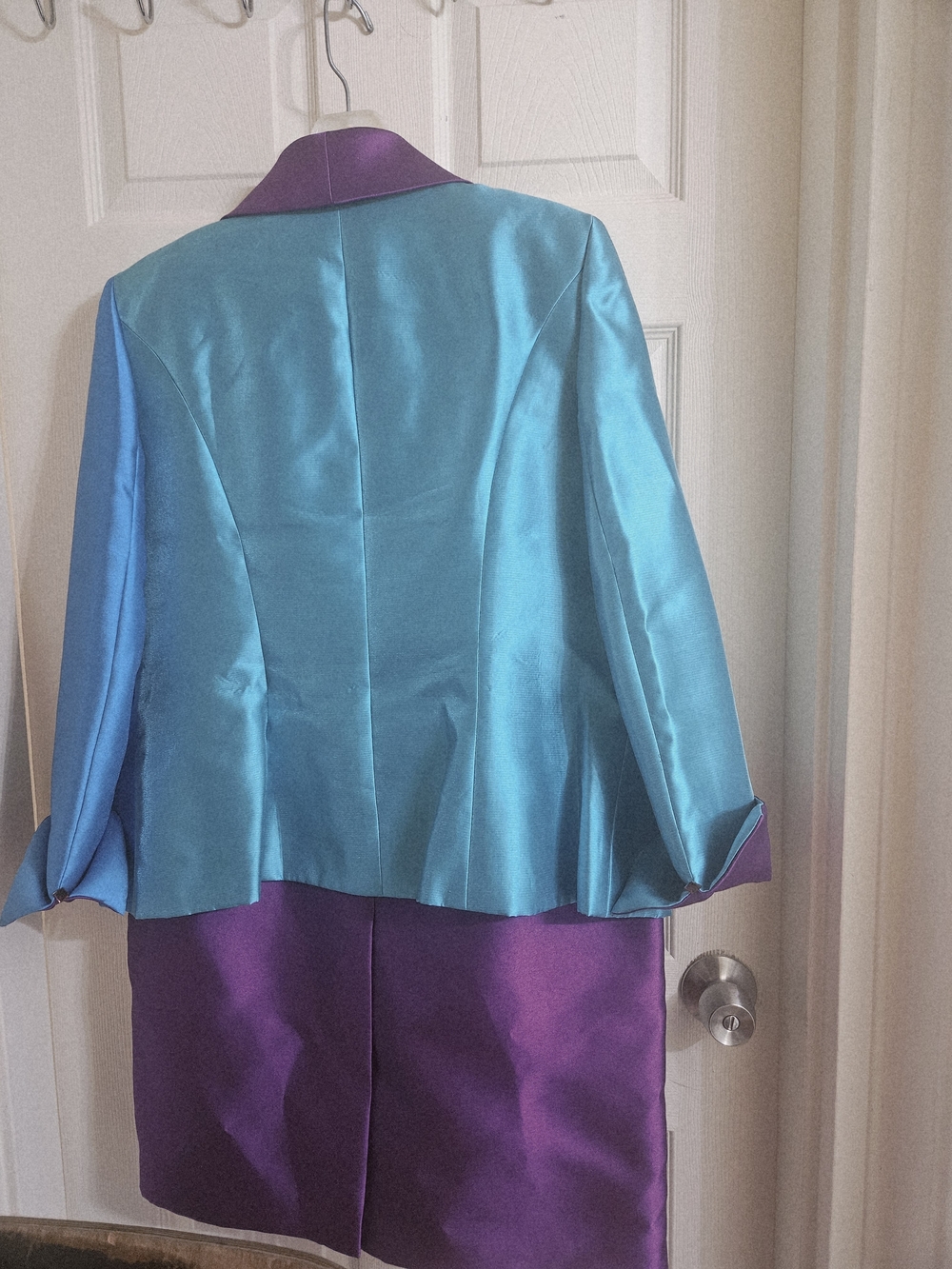 Two-Tone Teal and Purple Satin Women's Blazer by Lily Taylor - Picture 4 of 8